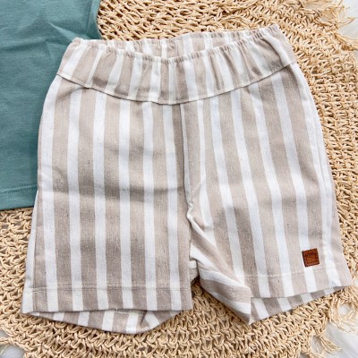 Conj. Perfect Baby e Bermuda em Linho Listrado - Verde
